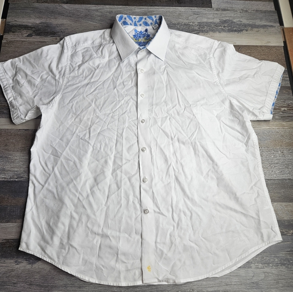 Robert Graham Men's 2XL Classic Fit White Short Sleeve Button Down Textured